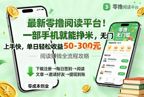 最新零撸阅读平台！一部手机就能挣米，无门槛上手快，单日轻松收益50-3张【揭秘】-项目网