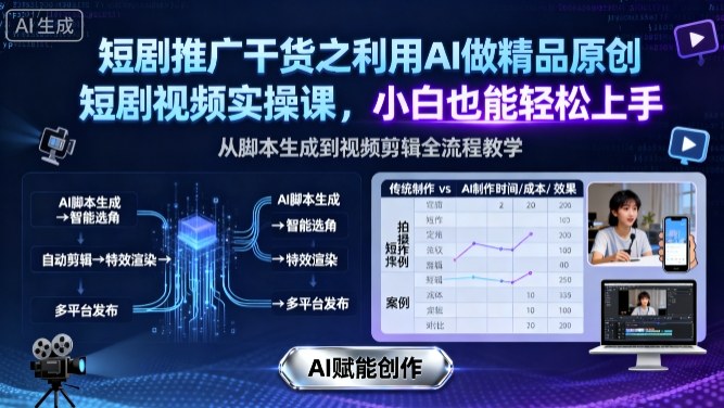 短剧推广干货之利用AI做精品原创短剧视频实操课，小白也能轻松上手-项目网