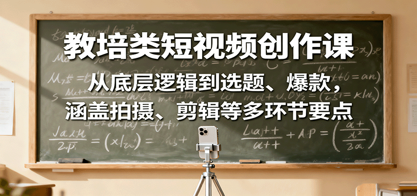教培类短视频创作课：从底层逻辑到选题、爆款，涵盖拍摄、剪辑等多环节要点-项目网