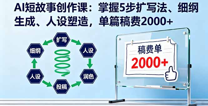 AI短故事创作课：掌握5步扩写法、细纲生成、人设塑造，单篇稿费2000+-项目网