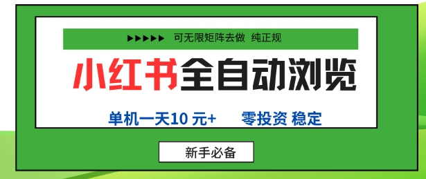 小红书全自动浏览项目，零投资，全程手机去跑，单账号一天10米+，可无限矩阵去做【揭秘】-项目网