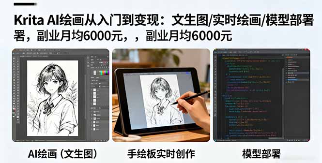 Krita AI绘画从入门到变现：文生图/实时绘画/模型部署，副业月均6000元-项目网