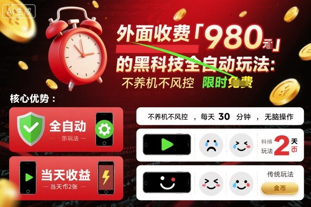 外面收费980的黑科技全自动玩法，不养机不风控，每天30分钟，无脑操作，当天收益2张【揭秘】-项目网
