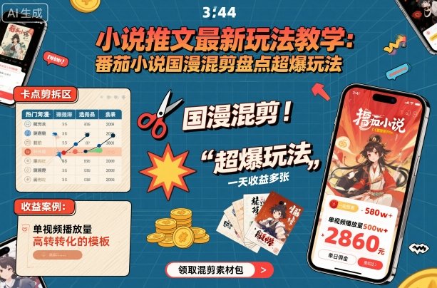 小说推文最新玩法教学，番茄小说国漫混剪盘点超爆玩法，全程干货，一天收益多张-项目网