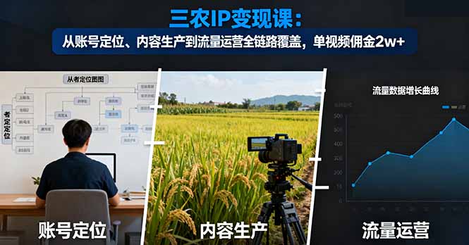 三农IP变现课：从账号定位、内容生产到流量运营全链路覆盖，单视频佣金2w+-项目网