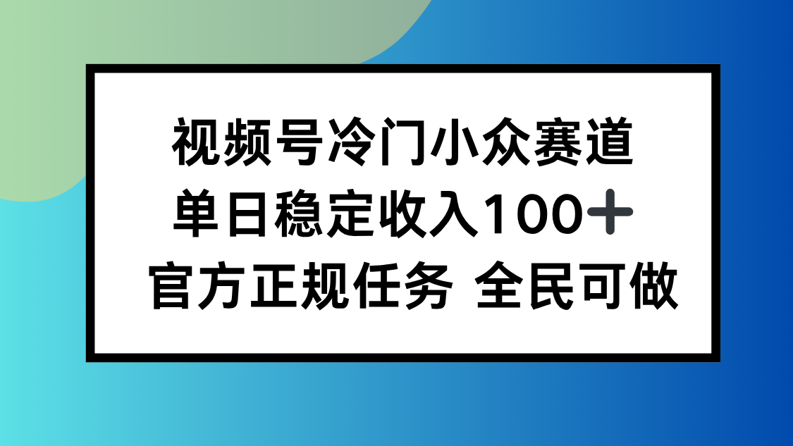 视频号小众赛道，单日稳定收入100+，适合所有人-项目网