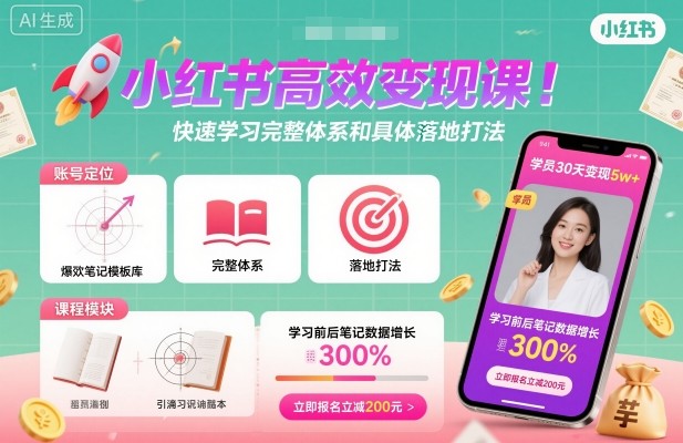 小红书高效变现课，快速学习小红书完整体系和具体落地打法-项目网