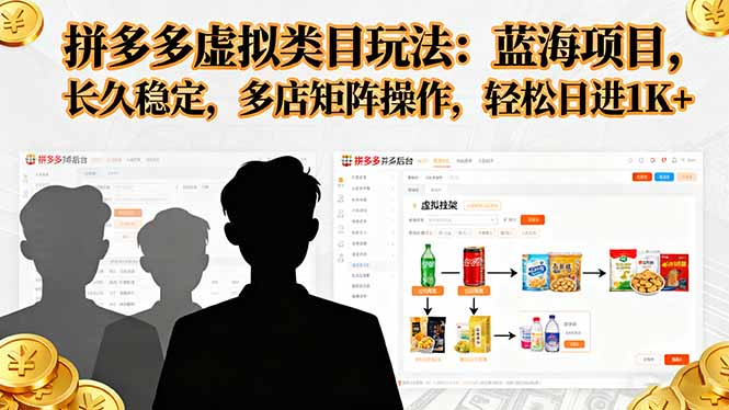 拼多多虚拟类目玩法，蓝海项目，长久稳定，多店矩阵操作，轻松日进1K+-项目网
