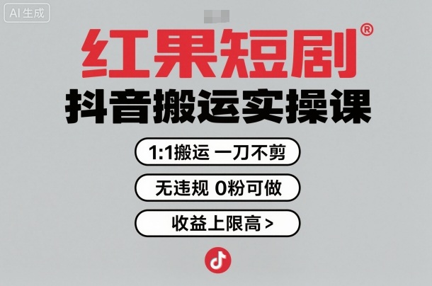 红果短剧拉新之抖音搬运实操课，1：1搬运，一刀不剪，无违规，0粉可做，收益上限高-项目网