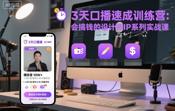 3天口播速成训练营，会搞钱的设计师IP系列实战课-项目网