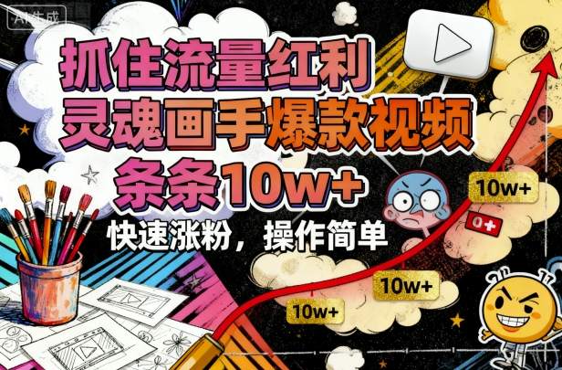抓住流量红利，灵魂画手爆款视频，条条10w+，快速涨粉，操作简单-项目网