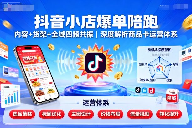 抖音小店爆单陪跑，内容＋货架＋全域四频共振，深度解析抖音商品卡运营体系(更新)-项目网