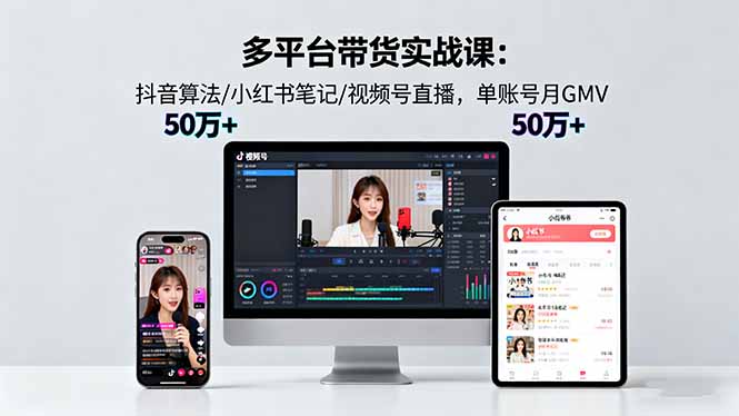 多平台带货实战课18.0：抖音算法/小红书笔记/视频号直播，单账号月GMV50w+-项目网