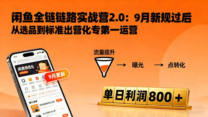 闲鱼变现课3.0：掌握链接优化、流量提升、商业变现，单日利润800+-项目网