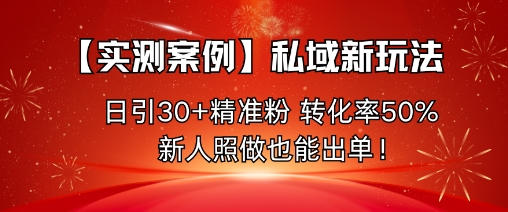 【实测案例】私域新玩法，日引30+精准粉，转化率50%，新人照做也能出单！-项目网