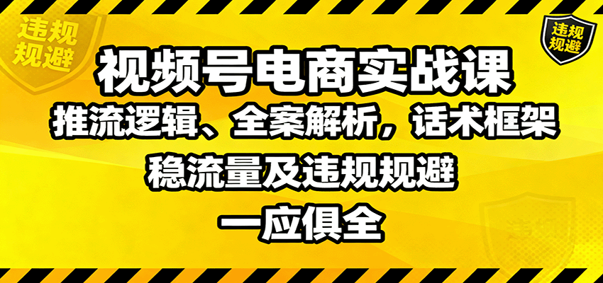 视频号电商实战课：推流逻辑、全案解析，话术框架，稳流量及违规规避等-项目网
