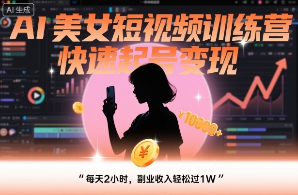 AI美女短视频训练营，快速起号变现，每天2小时，副业收入轻松过1W-项目网