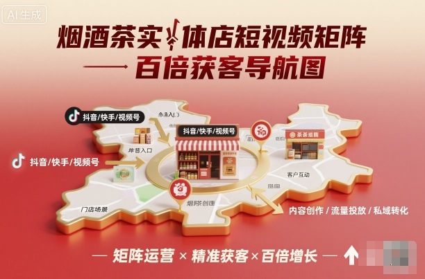 烟酒茶实体店短视频矩阵百倍获客导航图-项目网