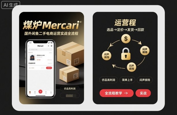 煤炉Mercari国外闲鱼二手电商运营实战全流程，仿品高利润，简单上手，闷声搞钱-项目网