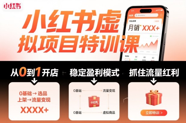 小红书虚拟项目特训课，帮你从0到1打造稳定盈利的店铺，抓住流量红利(更新9月)-项目网