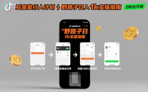 抖音发行人计划全新野路子玩法，随时随地，只要有手机，就能操作，日入1k+【揭秘】-项目网