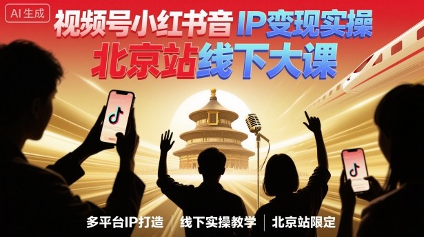 视频号小红书抖音IP变现实操北京站线下大课，40+行业短视频高变现姿势，100+IP高变现实操技术-项目网