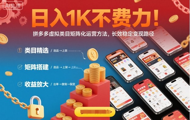 日入1K不费力！拼多多虚拟类目矩阵化运营方法，长效稳定变现路径-项目网
