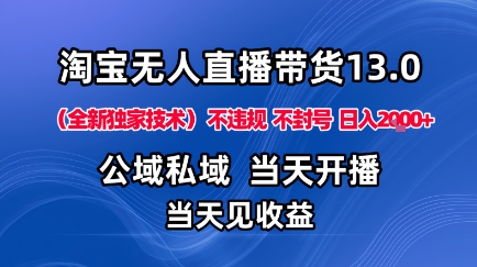 淘宝无人直播13.0，公域私域技术，不封号，不违规布局下半年旺季赛道，日入1K+(独家技术)【揭秘】-项目网