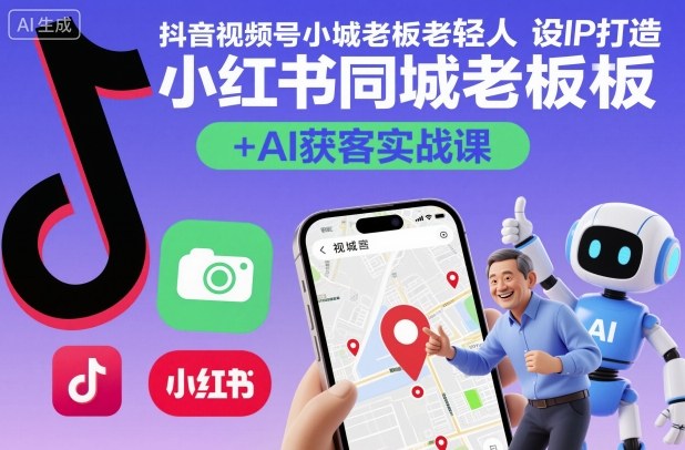 抖音视频号小红书同城老板轻人设IP打造+AI获客实战课，人设打造-算法拆解-拍摄剪辑-内容运营-AI创作-项目网