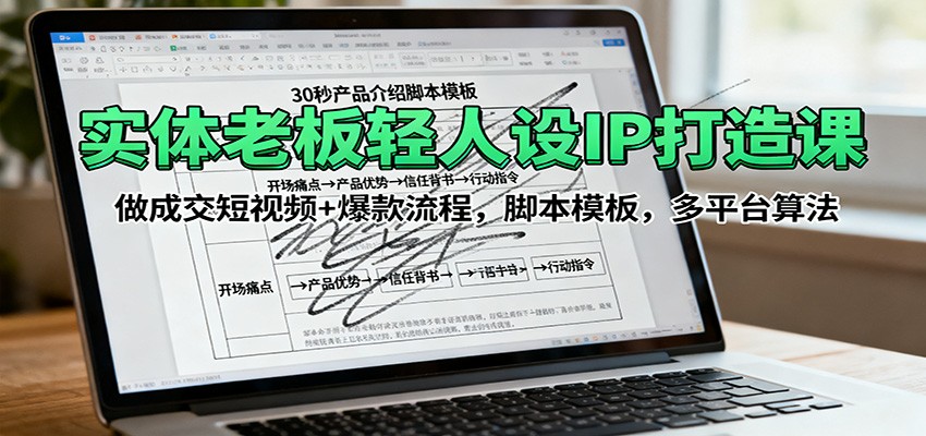 实体老板轻人设IP打造课：做成交短视频+爆款流程，脚本模板，多平台算法-项目网