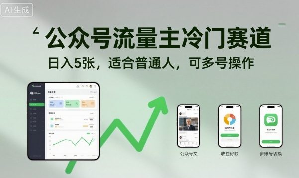 公众号流量主冷门赛道，日入5张，适合普通人，可多号操作-项目网