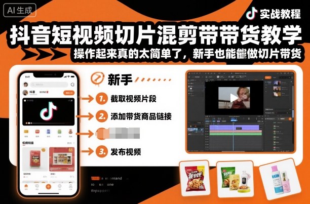 抖音短视频切片混剪带货教学，操作起来真的太简单了，新手也能做切片带货-项目网