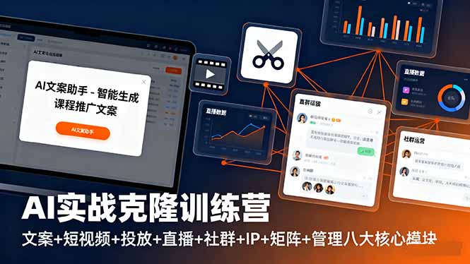 AI实战克隆训练营：文案+短视频+投放+直播+社群+IP+矩阵+管理八大核心模块-项目网