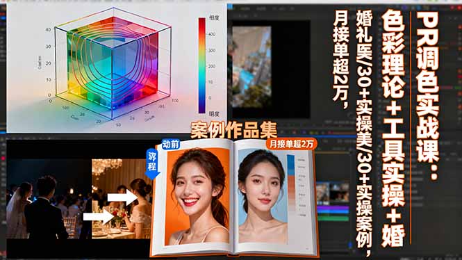 PR调色实战课：色彩理论+工具实操+婚礼医美/30+实操案例，月接单超2万-项目网