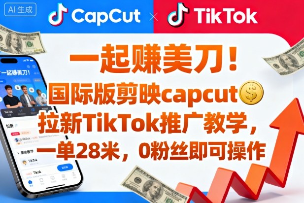 一起賺美刀！国际版剪映capcut拉新TikTok推广教学，一单28米，0粉丝即可操作(附推广入口和教学)-项目网