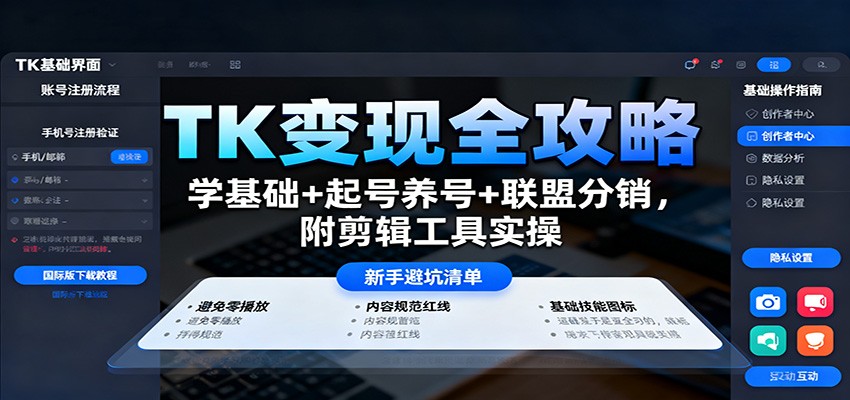 TK变现全攻略：学基础+起号养号+联盟分销，附剪辑工具实操-项目网