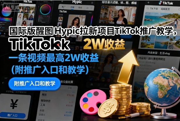 国际版醒图Hypic拉新项目TikTok推广教学，一条视频最高2W收益(附推广入口和教学)-项目网