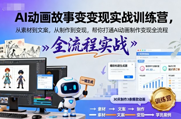 AI动画故事变现实战训练营，从素材到文案，从制作到变现，帮你打通AI动画制作变现全流程-项目网