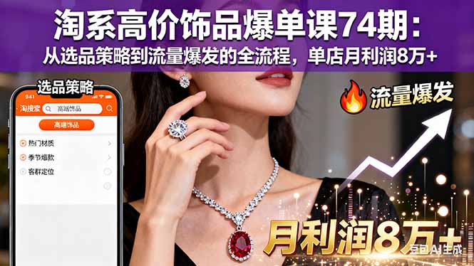 淘系高价饰品爆单课74期：从选品策略到流量爆发的全流程，单店月利润8万+-项目网