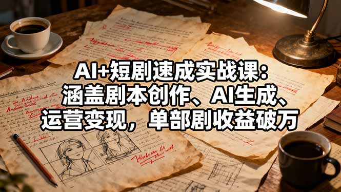 AI+短剧速成实战课：涵盖剧本创作、AI生成、运营变现，单部剧收益破万-项目网