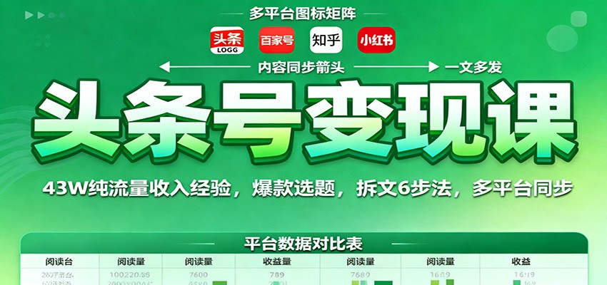 头条号变现课：43W纯流量收入经验，爆款选题，拆文6步法，多平台同步-项目网
