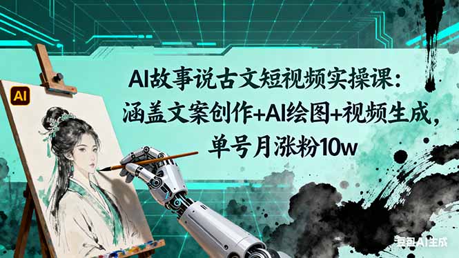 AI故事说古文短视频实操课：涵盖文案创作+AI绘图+视频生成，单号月涨粉10w-项目网