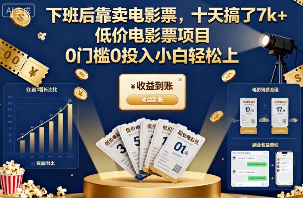 下班后靠卖电影票,十天搞了7k+,低价电影票项目,0门槛0投入小白轻松上手【揭秘】-项目网