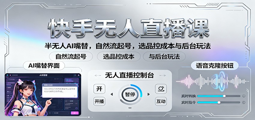 快手无人直播课：半无人AI嘴替，自然流起号，选品控成本与后台玩法-项目网