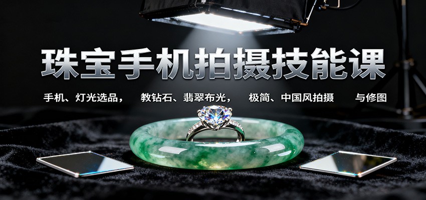 珠宝手机拍摄技能课:手机、 灯光选品，教钻石、翡翠布光，极简、中国风拍摄与修图-项目网