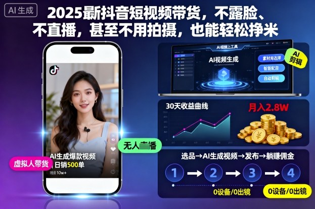2025最新抖音短视频带货，不露脸、不直播，甚至不用拍摄，也能轻松挣米-项目网