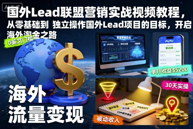 国外Lead联盟营销实战视频教程，从零基础到独立操作国外Lead项目的目标，开启海外淘金之路-项目网