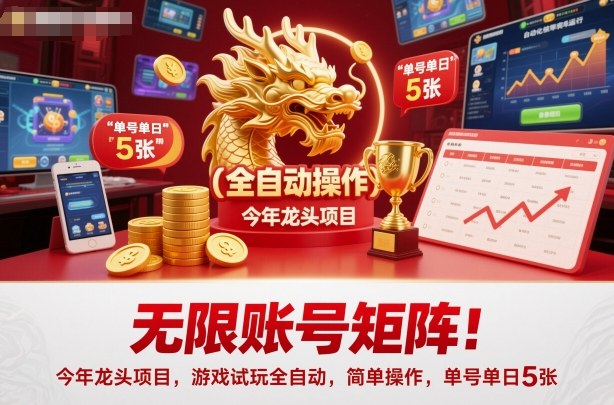 无限账号矩阵！今年龙头项目，游戏试玩全自动，简单操作，单号单日5张【揭秘】-项目网