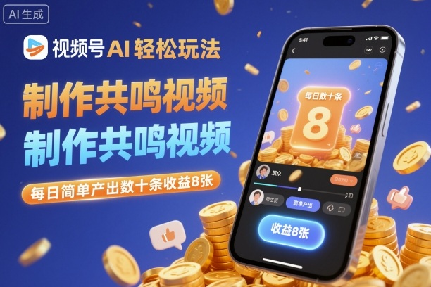 视频号AI轻松玩法，制作共鸣视频，每日简单产出数十条收益8张-项目网