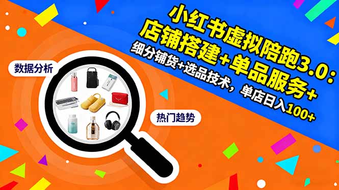 小红书虚拟陪跑3.0：店铺搭建+单品服务+细分铺货+选品技术，单店日入100+-项目网